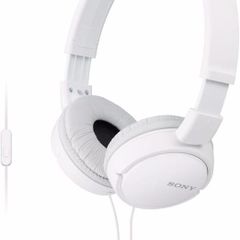 Sony MDR-ZX110AP Wired Overhead Headphones with Microphone, Neodymium Dynamic Drivers, Swivel Fold Design - White