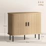 Mid-Century Modern Sideboard Storage Cabinet with Slatted Tambour Sliding Doors, Kitchen Cabinet with Steel Legs, Oak Tone Image 2