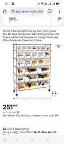 26 Organizer Bins, Bin Rack Storage Steel Wire Shelving System with Wheels, Mobile Tool Organizer for Garage, Warehouse, Office, Restaurant, Classroom, Kitchen