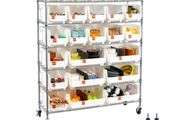 26 Organizer Bins, Bin Rack Storage Steel Wire Shelving System with Wheels, Mobile Tool Organizer for Garage, Warehouse, Office, Restaurant, Classroom, Kitchen