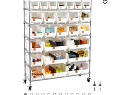 26 Organizer Bins, Bin Rack Storage Steel Wire Shelving System with Wheels, Mobile Tool Organizer for Garage, Warehouse, Office, Restaurant, Classroom, Kitchen