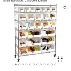 26 Organizer Bins, Bin Rack Storage Steel Wire Shelving System with Wheels, Mobile Tool Organizer for Garage, Warehouse, Office, Restaurant, Classroom, Kitchen