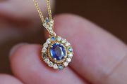 Blue Stone Crystal Gold Tone Pendant Necklace