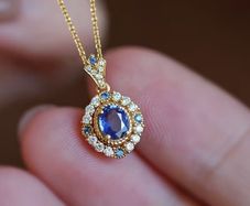 Blue Stone Crystal Gold Tone Pendant Necklace