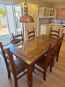 Mexican Solid Pine Dining Set - Table with 6 chairs