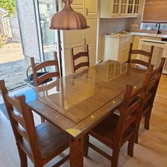 Mexican Solid Pine Dining Set - Table with 6 chairs
