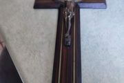 ANTIQUE Late 19thc French Rosewood  Metal Crucifix C1880 Made In France.