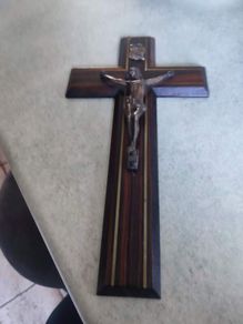 ANTIQUE Late 19thc French Rosewood  Metal Crucifix C1880 Made In France.