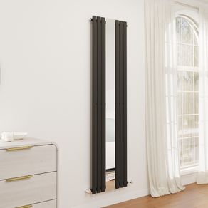Midnight Black Vertical Oval Radiator with Mirror 180cm/50cm Single Panel