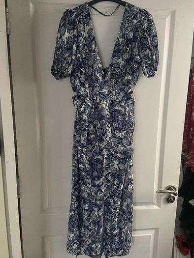 MIDI dress Puff sleeve blue flowerpeint Reiss size 14 Brand New