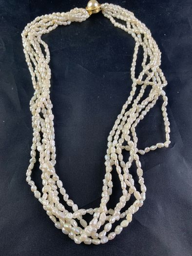 Vintage Five Strand natural Rice Pearl Necklace