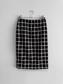 Pre Owned Black & White Grid Check Midi Pencil Skirt