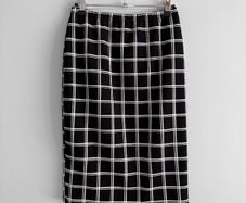 Pre Owned Black & White Grid Check Midi Pencil Skirt