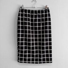 Pre Owned Black & White Grid Check Midi Pencil Skirt