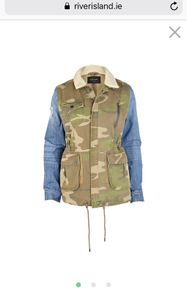 RIVER ISLAND Camouflage Jacket With Contrast Denim Sleeves Size 8!