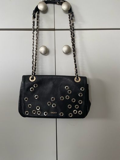 Dkny gold eyelet black leather bag