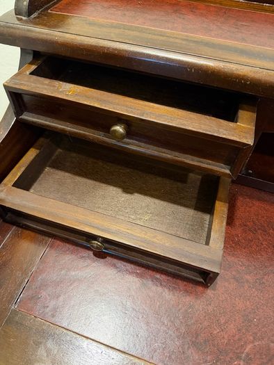 Mahogany Vintage Style Writing Desk, Red Leather top
