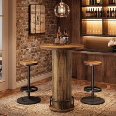 Industrial Round Bar Table with 2 Bar Stools