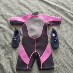 Children's wet suit and water shoes