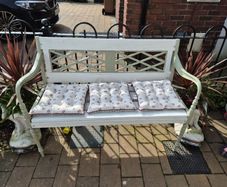Garden Bench fully restored seat outside outdoor garden sitting cast iron treated timber decorations, furniture patio  decking, great present ignore flowers pots plants, garden statue chair  swing patio table heater bbq hammock sun outdoor living