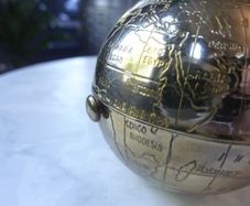 Rare Vintage 1950s Pygmalion Globe Powder Compact, Gilt World Map, Original Sifter and Puffer. Unused Condition.