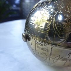 Rare Vintage 1950s Pygmalion Globe Powder Compact, Gilt World Map, Original Sifter and Puffer. Unused Condition.