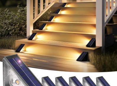 Solar Step Lights 6 Pack - Solar Fence Lights for Stair, Deck, Porch, Patio, Fence, Garden, Yard