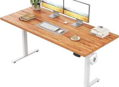 Height-Adjustable Desk Electric Sit-Stand Office Computer with 2 Memory Functions Standing 110 x 60 cm Light Brown