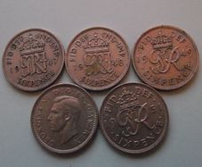 Great Britain. George VI. 9 coins@6 pence Run of the years (1947-1951)