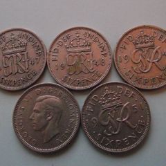 Great Britain. George VI. 9 coins@6 pence Run of the years (1947-1951)