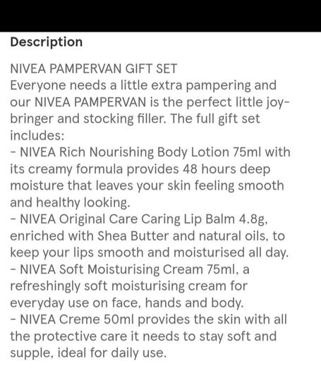 Nivea pamper van giftset