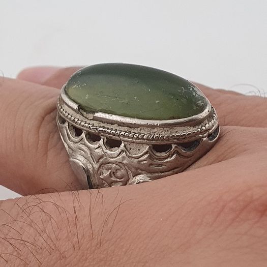 Ancient Handmade Brass With Antique Jade Ring