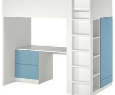 DOUBLE-DECKER with desk and wardrobe