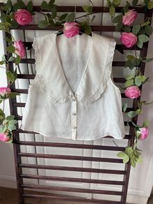 top Zara size large statement collar top 100% linen