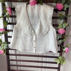top Zara size large statement collar top 100% linen