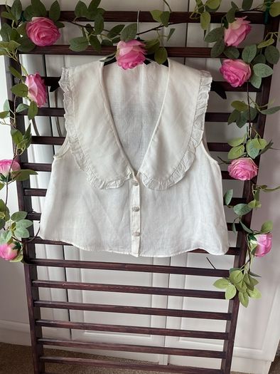 top Zara size large statement collar top 100% linen