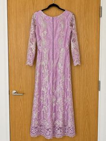 Elegant Lilac Lace Embroidered Evening Maxi Dress with Beaded Detail