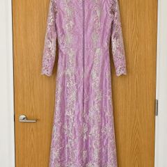 Elegant Lilac Lace Embroidered Evening Maxi Dress with Beaded Detail
