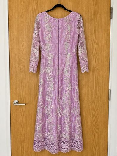 Elegant Lilac Lace Embroidered Evening Maxi Dress with Beaded Detail