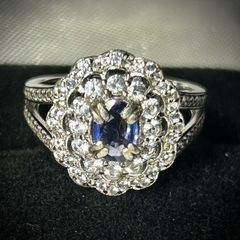 Blue Sapphire and White Topaz 925 Silver Ring