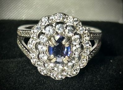 Blue Sapphire and White Topaz 925 Silver Ring