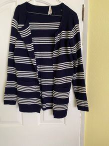 Navy and White Striped Cardigan