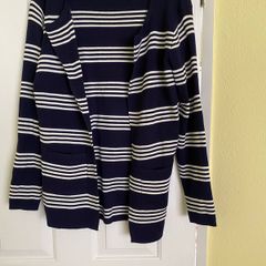Navy and White Striped Cardigan