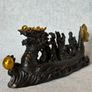 Antique Eight Immortals Dragon Boat - Patinated Bronze, Gold Accents, Signed Image 6