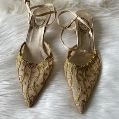Marian Pointed Toe Mesh Slingback Kitten Heels