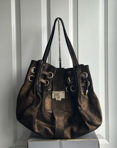 Jimmy Choo Bronze Metallic Suede Ramona Bag