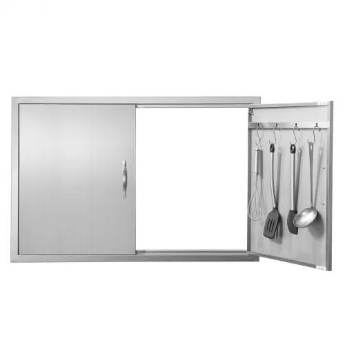 BBQ Access Door, 990x660 mm Double Outdoor Kitchen Door, Stainless Steel Flush Mount Door, Wall Vertical Door with Handles and Hooks