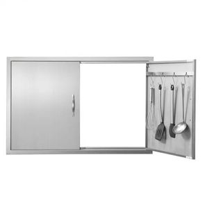 BBQ Access Door, 990x660 mm Double Outdoor Kitchen Door, Stainless Steel Flush Mount Door, Wall Vertical Door with Handles and Hooks