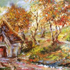 Golden Autumn Hideaway - Original ArtH2O Impasto Oil Painting