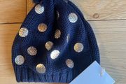 Seed Heritage Navy &amp; gold metallic cotton beenie hat Sz S/M BNWT
